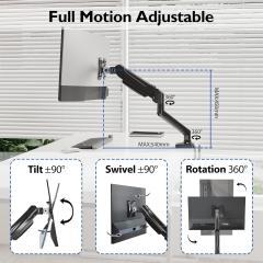 Soporte para monitor BONTEC para pantallas de 13-32 pulgadas. Soporta entre 3 y 9 kg, brazo con resorte de gas, inclinable, giratorio, soporte ergonómico para monitor 1 con guía para cables, VESA 75/100 mm.
